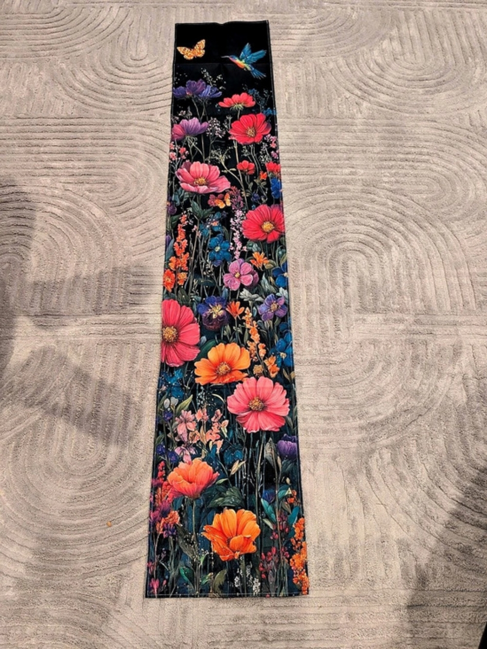 Wildflowers Table Runner With Butterfly And Hummingbird 70x13 New In Bag